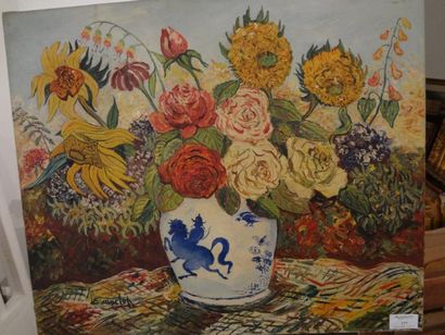 Elisée MACLET "Vase de fleurs" Huile sur toile. Signée en bas à droite. 46 x 55 ...