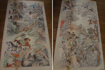 null Deux rouleaux de peinture sur soie, Chine. Dimensions: 140 x 77cm et 153 x8...