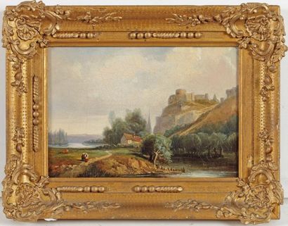 FLEURY Léon (1804-1858) « Les ruines du château Gaillard aux Andelys » Huile sur...