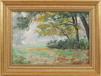 LOUCHET Paul (1854-1936) "Bois ded Boulogne, vers Bagatelle" Huile sur carton, signée...