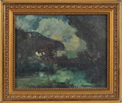 CACHOUD François Charles (1866-1943) "Paysage de lac en Savoie" Huile sur panneau,...