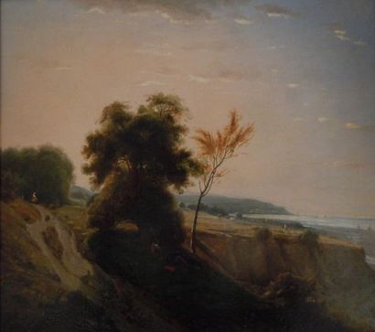 LAPITO Louis Auguste (1803-1874) "Falaise à Honfleur" Huile sur toile, signé en bas...