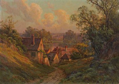 BALLUE Pierre Ernest (1855-1928) "Village dans la Creuse" Huile sur toile, signée...