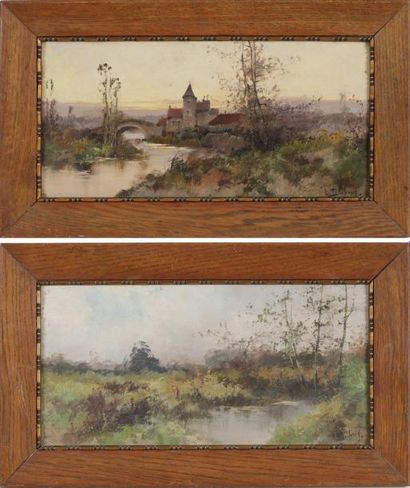 DUPUY-GALIEN LALOUE Eugène (1854-1941) "Village au bord de l'eau" et "Boisière près...