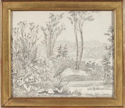 FRANCAIS François Louis (1814-1897) « Paysage avec une rivière » Plume et encre,...