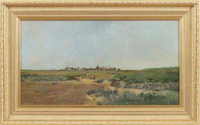 DAMOYE Pierre Emmanuel Eugène (1847-1916) « Village dans la région de Kerity » Huile...