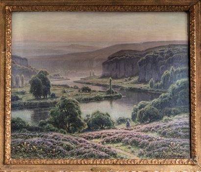 null William DIDIER POUGET (1864-1959) "Heather in bloom in the morning, Doubs valley"...