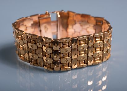 null LARGE BRACELET articulated mesh checkerboard alternating polished gold and amati...