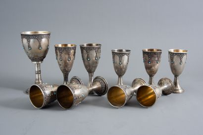 null STANETKY (silversmith 1897-1948) NINE SMALL silver KIDDOUCH GLASSES with applied...