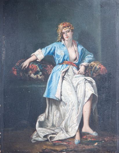 null Benedict MASSON (1819-1893) "Femme à l'orientale" Huile sur panneau, signé en...