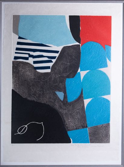 null Max PAPART (1911-1994) "Abstraction" Lithographie H.C. en couleur sur papier...