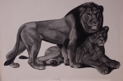 null Georges Lucien GUYOT (1895- 1973) "Panthère, lion, tigre, ours et aigle" Cinq...