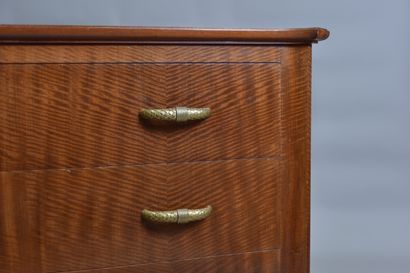 null HIGH ART DECO CABINET in veneer with curved front and sides opening with 3 drawers...