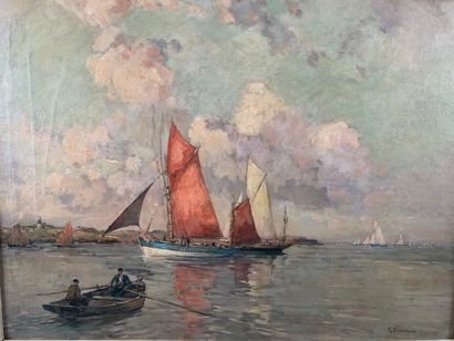 null Ernest VAUTHRIN (1878-1949) "Tuna boats, Finistère" Oil on canvas signed lower...