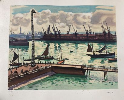 null Albert MARQUET (1875-1947) "Vue de bord de Seine" Lithographie, porte le cachet...