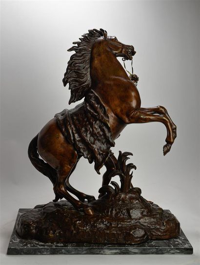 null D'après Guillaume I COUSTOU (1677-1746) "Cheval de Marly" Bronze à patine brune....