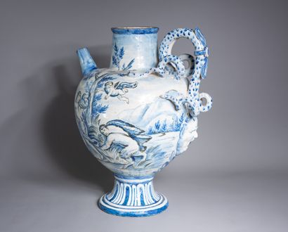 null MAJOLIC] IMPORTANT blue and white earthenware CHEVRETTE decorated with "Nymph...