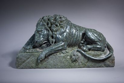 null Ecole XIXe "Lion blessé des suisses" Belle Sculpture en pierre reconstituée...