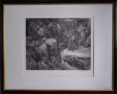 null Yves DOARE (born in 1943) "Le reposoir" Etching signed, titled, numbered 11/90...