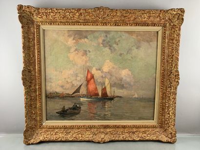 null Ernest VAUTHRIN (1878-1949) "Tuna boats, Finistère" Oil on canvas signed lower...