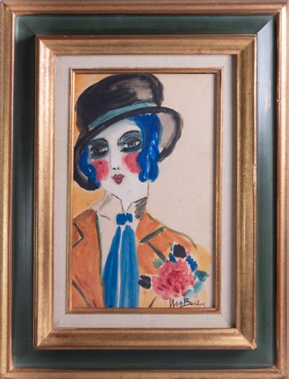 null Madeleine BERLY DE VLAMINCK (1896-1953) "Elegant woman with a blue tie" Watercolor...