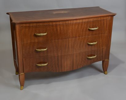 null HIGH ART DECO CABINET in veneer with curved front and sides opening with 3 drawers...
