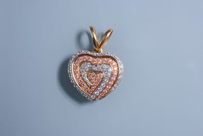 null Heart pendant in 18 ct gold set with imitation white and pink diamonds, openwork...