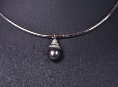 null POIRAY. 18K white gold serpentine NECKLACE with a Tahitian pearl pendant set...
