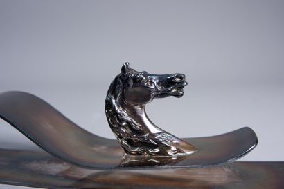 null HERMES PARIS. Silver plated metal letter opener with a horse's head handle....