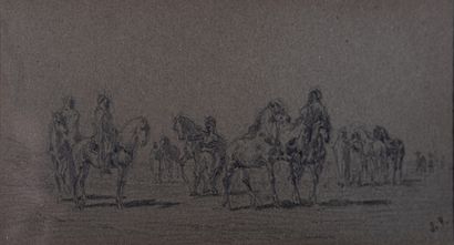 null Attributed to Jules VEYRASSAT (1828-1893) "Horses at Pourville" Plumb line drawing,...