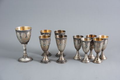 null STANETKY (silversmith 1897-1948) NINE SMALL silver KIDDOUCH GLASSES with applied...