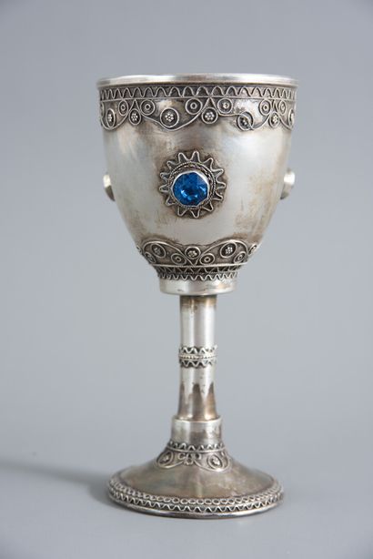 null STANETKY ( silversmith 1897-1948) Silver KIDDOUCH GLASS with applied filigree...