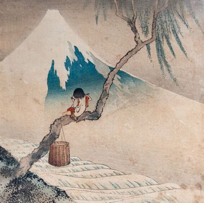 null HOKUSAI (1760-1849) d'après «Joueur de flute assis sur une branche de saule...