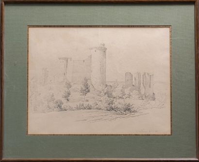 null ECOLE FRANCAISE DU XIXe siècle, "Paysage au château fort à Vendôme", crayon...