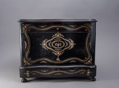 null LIQUEUR CELLAR in blackened pearwood and veneer with brass and mother-of-pearl...