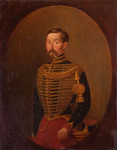 null FRENCH SCHOOL OF THE XIXth century, "Portrait of a soldier", oil on canvas,...