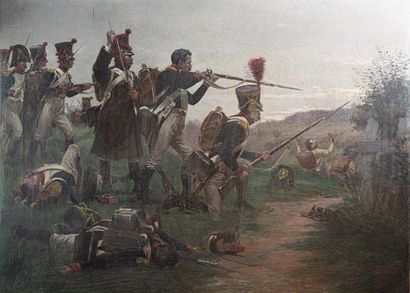 null FRENCH SCHOOL OF THE XIXth CENTURY, "Battle scene", Oil on canvas, 73,5x100...