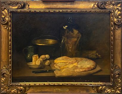 null Pauline DUBRON (1852-?) 

Still life with camembert 

Oil on canvas

73,5 x...