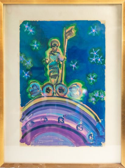null Charles LAPICQUE (1898-1988) "Etude de lumières d'églises, 1955" Huile sur papier...