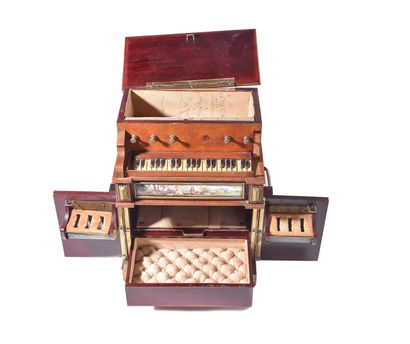 null COFFRET A BIJOUX en forme de piano formant boîte à musique en bois de placage...