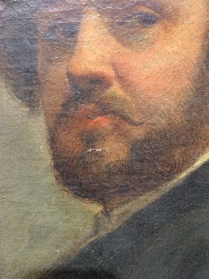 null ECOLE du XIXème siècle. "Portrait d'homme" Huile sur toile signée en bas à gauche...