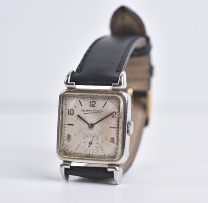 null JAEGER-LECOULTRE. Montre de forme carrée en acier à fond clippé monobloc. Cadran...