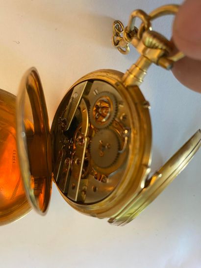 null MONTRE de gousset chronomètre en or jaune 18 ct, cadran émaillé à chiffres romains...