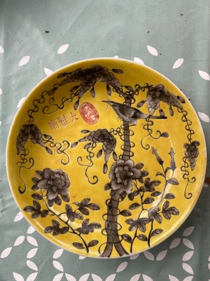 null CHINE - XXe siècle

Pot couvert en porcelaine émaillée violet à décor d'oiseaux...