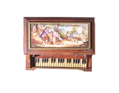 null COFFRET A BIJOUX en forme de piano formant boîte à musique en bois de placage...