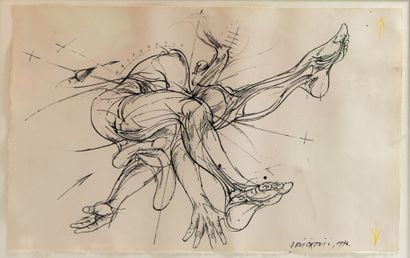 null Vladimir VELICKOVIC (1935-2019) "Figure" Encre sur papier réhaussé de deux flèches...