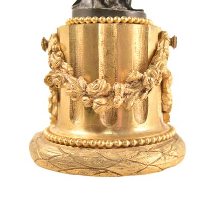 null GARNITURE de CHEMINEE en bronze et bronze doré comprenant une pendule borne...