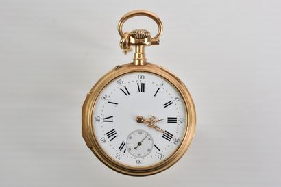 null MONTRE de gousset chronomètre en or jaune 18 ct, cadran émaillé à chiffres romains...