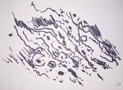Jacques GERMAIN (1915-2001) "Abstraction", Encre noire et bleue sur papier, monogrammé...