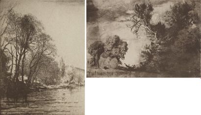 Edgar CHAHINE (1874-1947) "Bord de riviere" Deux eaux fortes, signées en bas à gauche....